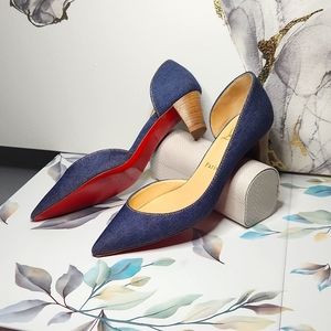 Christian Louboutin Karera Denim Heeled Flat 37.5